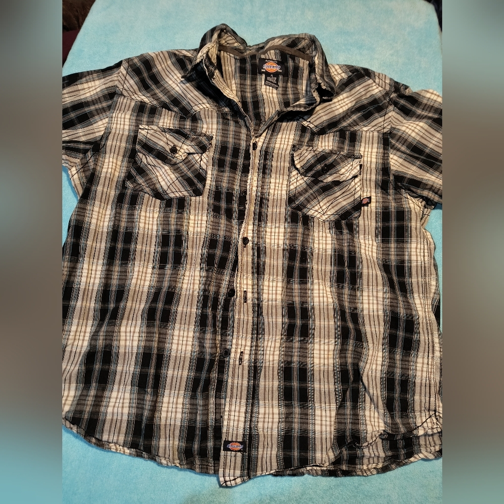 Dickies Black and White Plaid Men's Shirt